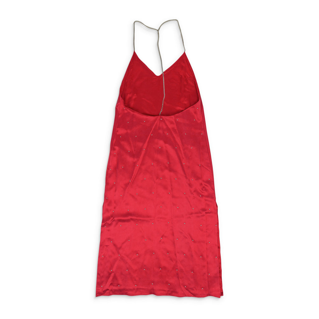 Red Silk Studded Slip Dress