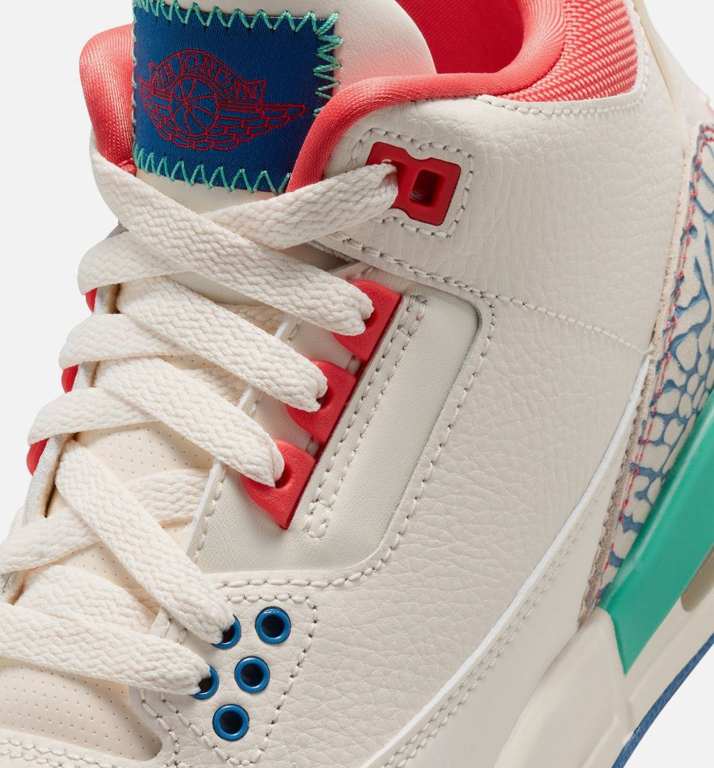 Air Jordan 3 Retro Play Your Way Grade School Shoes - Chalk/Track Red/True Blue/Kinetic Green
