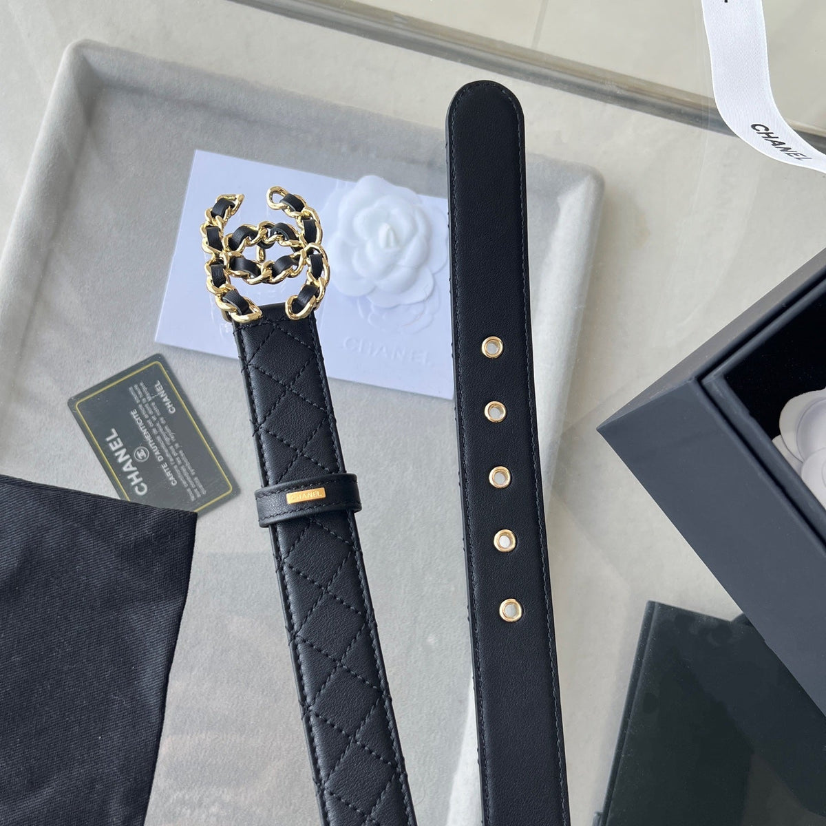 CHANEL 25S BELT 30 MM IN BLACK CALFSKIN 616607