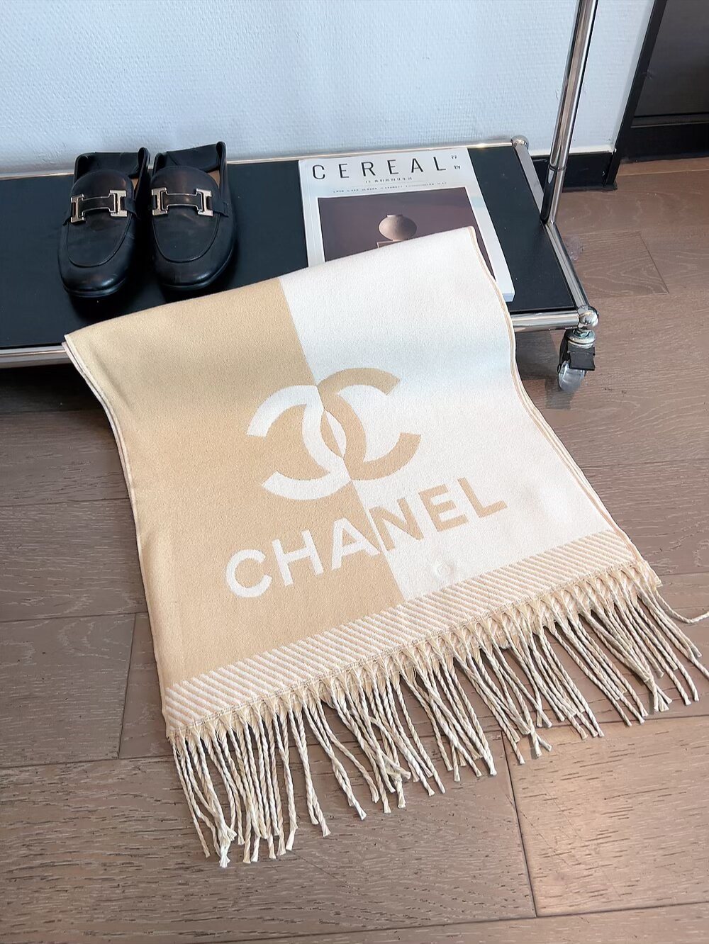 Chanel Color-Block Fringed Scarf