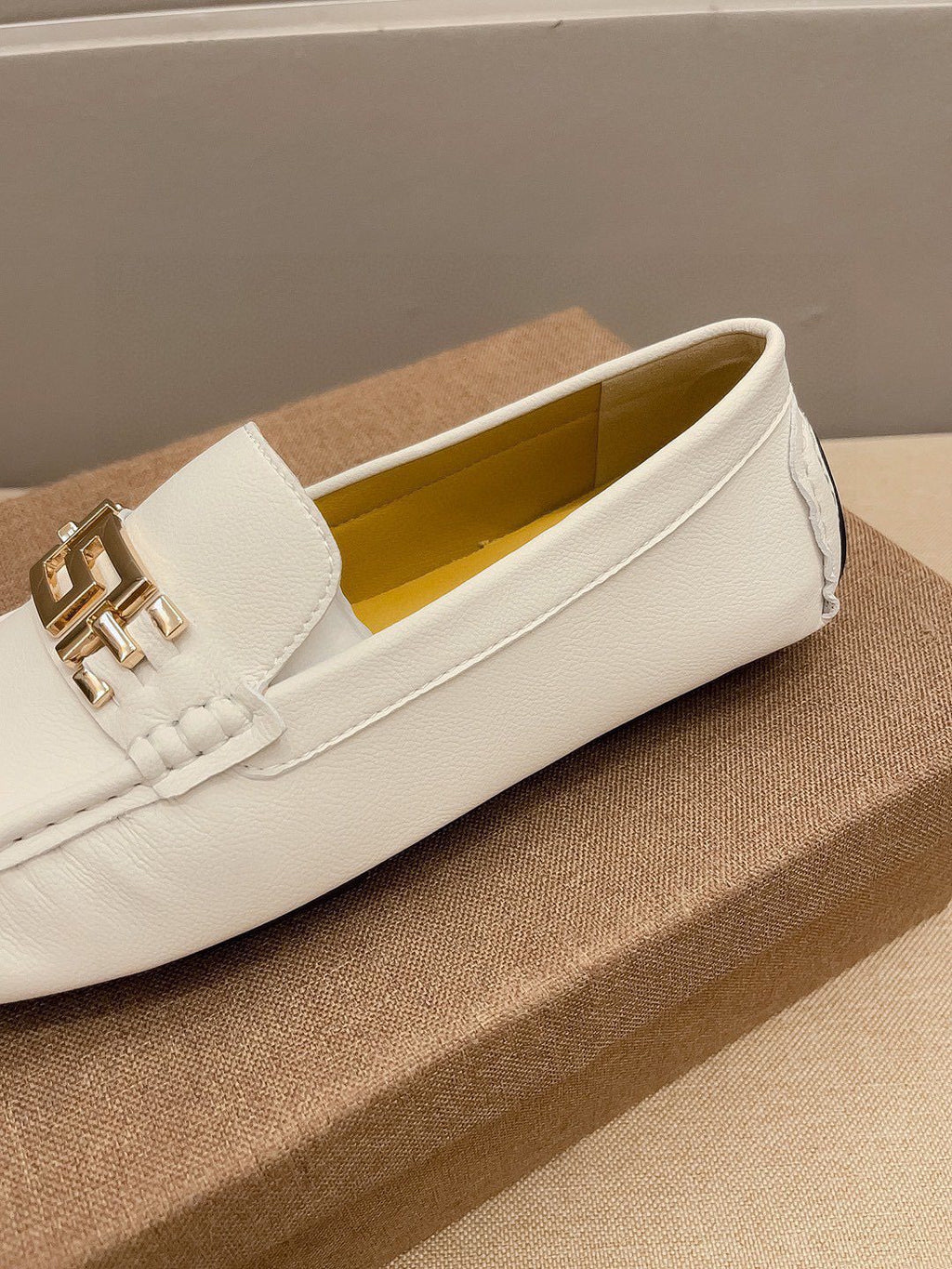 Versace Cream White Gold-Tone Loafers