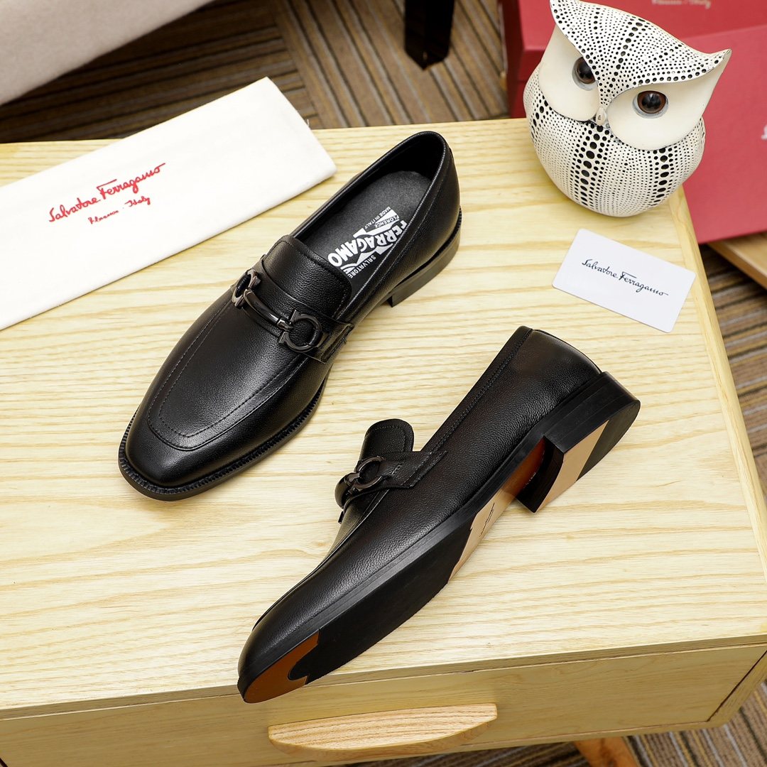 Salvatore Ferragamo Men's Black Buckle Loafers - Rubber Outsole