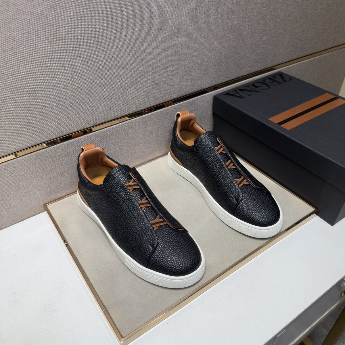 Zegna Men's Textured Low-Top Sneakers - Leather Lining