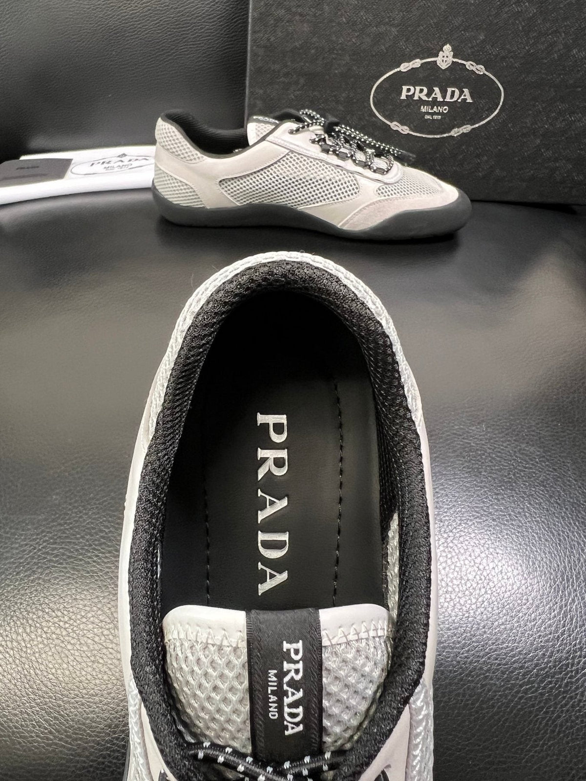 Prada White, Gray & Black Low-Top Sneakers